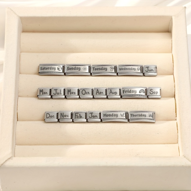 Laser-Engraved Black Lettering Style Bracelet, Months and Days